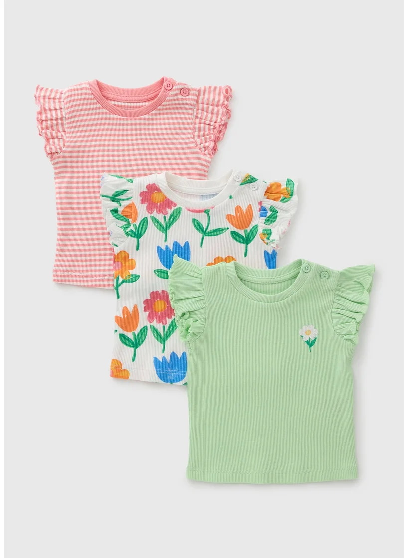 Matalan 3 Pack Baby Multicolour Floral Stripe Tops