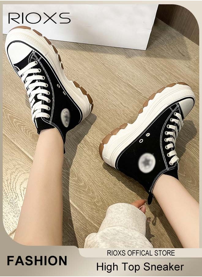 RIOXS - Women's Casual Canvas Sneakers, Classic High Top Sneakers, Lightweight Lace Up Shoes, Fashion Breathable Platform Shoes, Comfortable Canvas Shoes For Women, Thick-soled Shoes For Daily Wear, Work, Shopping, Travelling, Ladies Athlesiure Shoes - Image 1