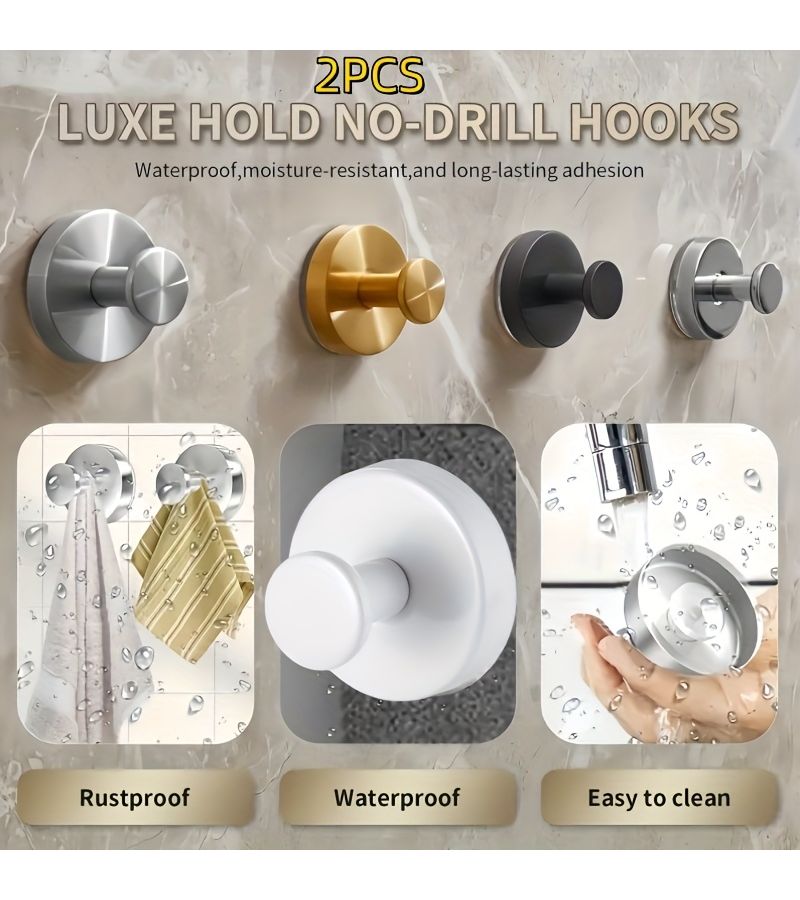 2Pcs Heavy Duty Suction Cup Hooks No Drill Wall Mount Towel Organizer - Image 1