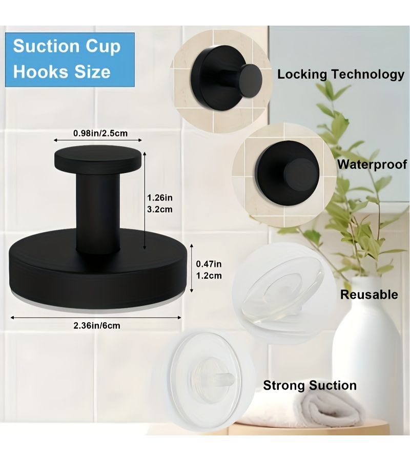 2Pcs Heavy Duty Suction Cup Hooks No Drill Wall Mount Towel Organizer - Image 2