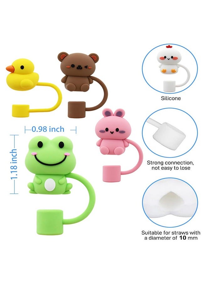 5 pcs Straw Cover, Cap for Cup, Silicone Straw Cover, Silicone Straw Tips 8-10mm, Cartoon animal Silicone Reusable Drinking Straw Lids - Image 3