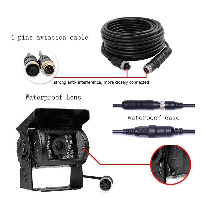 Camecho CAMECHO Backup Camera IR Night Vision Waterproof Reversing Camera + 10M 4 Pins Cable Kit for Car Bus Truck Caravan Camper 12V 24V Parking Assistance  - Image 2