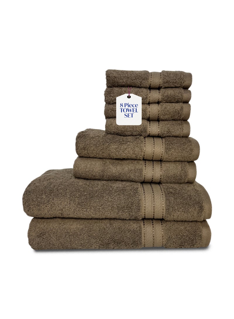 KASSINO Kassino 8 Piece Towels Set - 100% Combed Cotton Includes 2 Bath, 2 Hand & 4 Face Towels, Soft & Quick-Dry, Highly Absorbent, Double Stitched Hotel Towels Quality | Brown  - Image 1