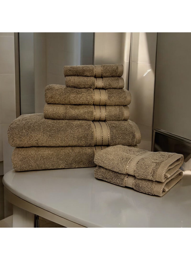 KASSINO Kassino 8 Piece Towels Set - 100% Combed Cotton Includes 2 Bath, 2 Hand & 4 Face Towels, Soft & Quick-Dry, Highly Absorbent, Double Stitched Hotel Towels Quality | Brown  - Image 2