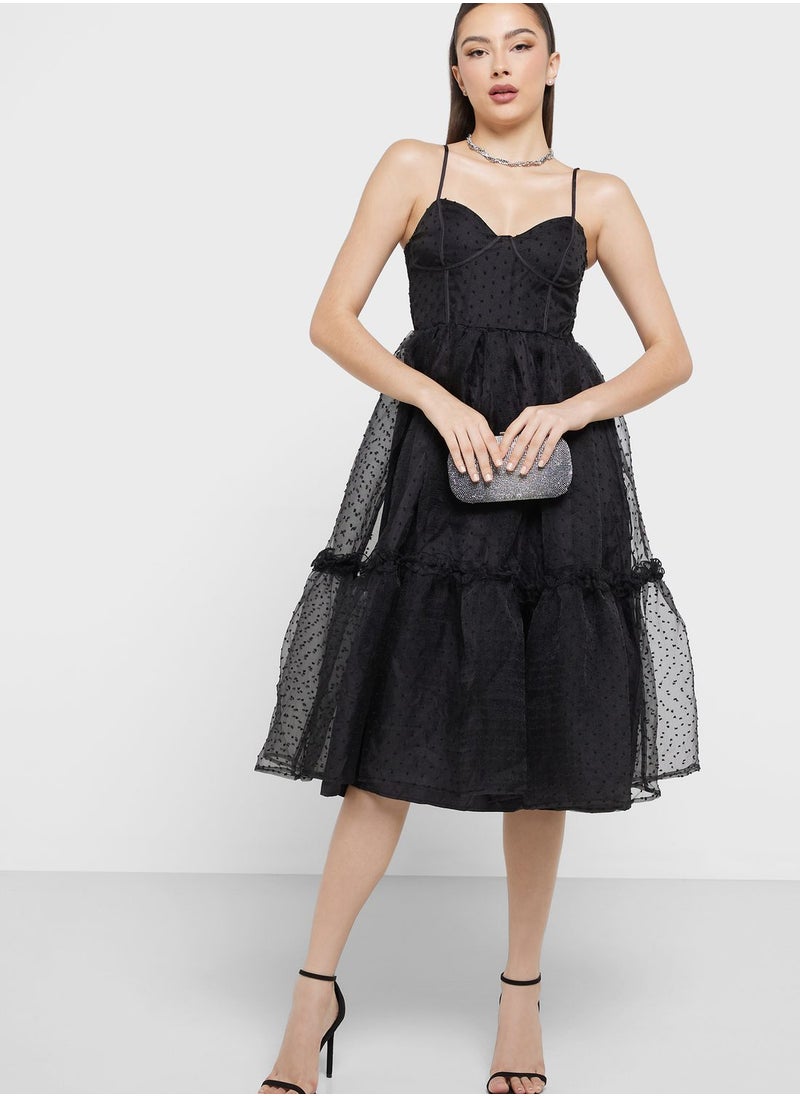TFNC - Sweetheart Neck Ruffle Mesh Dress - Image 1