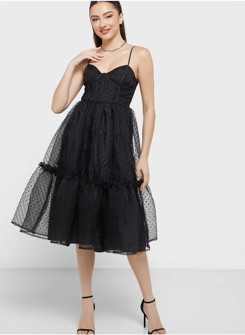 TFNC Sweetheart Neck Ruffle Mesh Dress