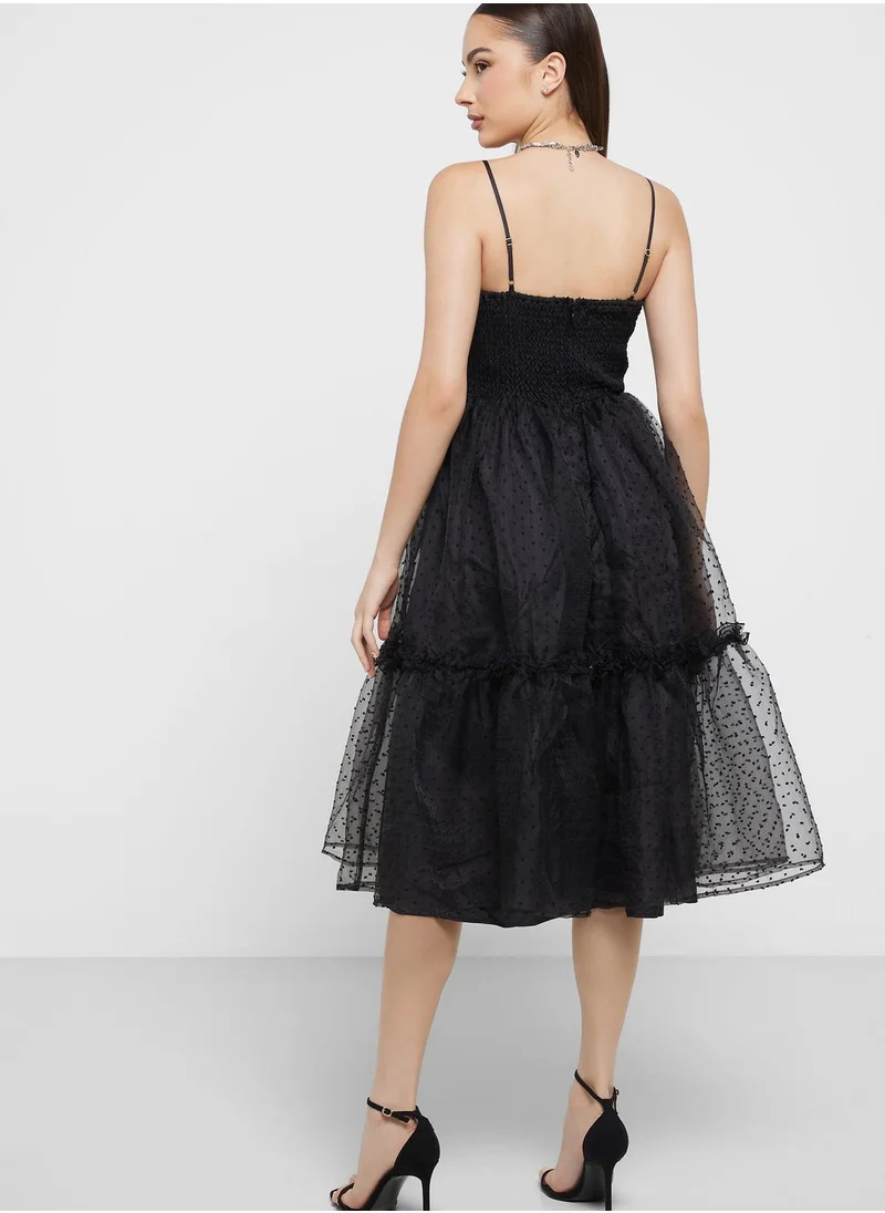 TFNC Sweetheart Neck Ruffle Mesh Dress