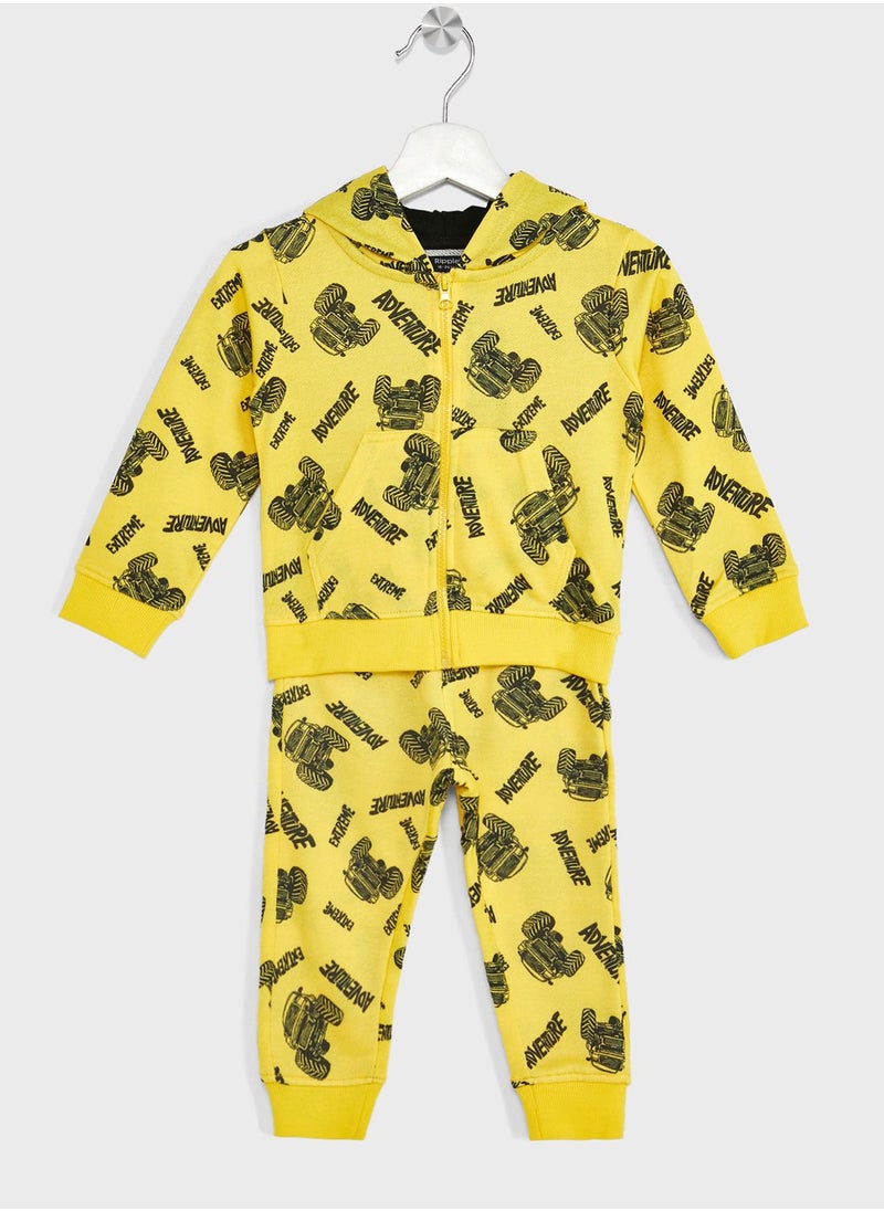 Ripples - Boys  Basic Solid Zipper Hoodie And Jogger Set - Image 1