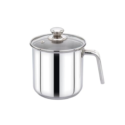 Praylady Stainless Steel Milk Boiler with Glass Lid (Plain – Glossy Finish) | 2.5 LTR | 1mm Thick | Sandwich Bottom | Sleek Handle | BIS Certified | for Milk, Tea & Soup | Induction & Gas Compatible - Image 1
