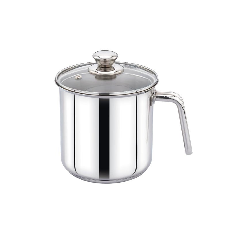 Praylady Stainless Steel Milk Boiler with Glass Lid (Plain – Glossy Finish) | 2.5 LTR | 1mm Thick | Sandwich Bottom | Sleek Handle | BIS Certified | for Milk, Tea & Soup | Induction & Gas Compatible - Image 2