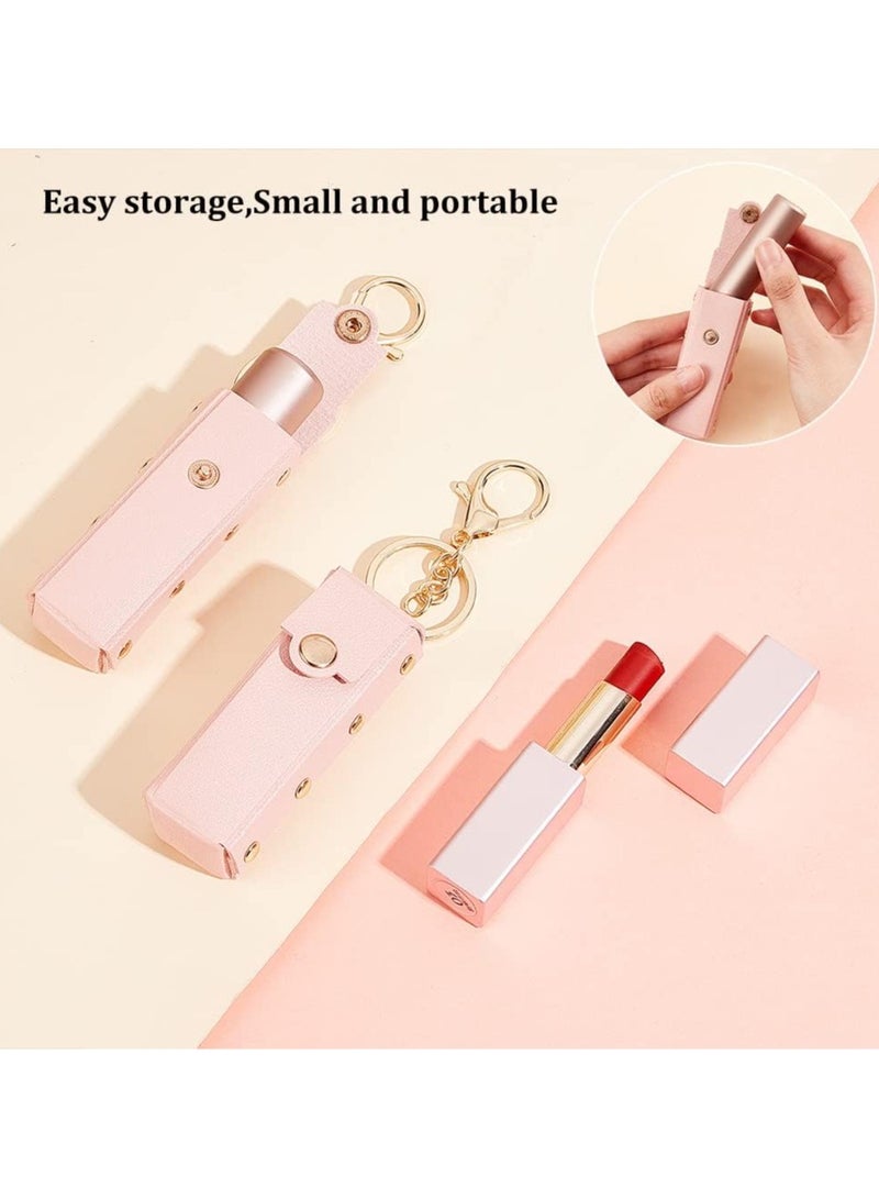 2pcs Chapstick Keychain Holder, 6 Inch PU Leather Lipstick Organizer Holder with Keychain Mini Lip Balm Travel Storage Case Portable Snap-On Lip Balm Sleeves for Women Gift, Pink - Image 3