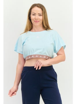 Women Sportswear Fit Short Sleeve Outdoor Crop Top, Light Blue