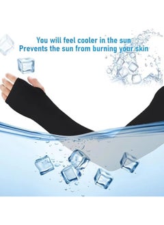 PYC Cooling Shawl Arm Sleeves Sun Protection for Women Men with Finger Hole for Golfing, Driving, Riding, Fishing-Black  - Image 3