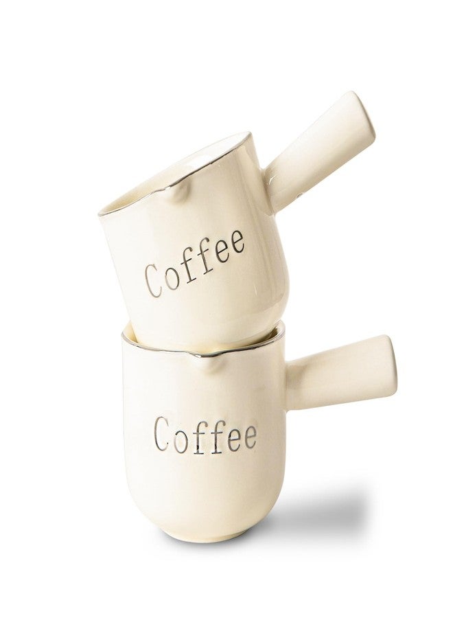 KEMORELA Espresso Cups, Ceramic Measuring Cup, 90ML Cup with Handle, Shot Cup with V-Shaped Mouth, Pitcher for Espresso Making and Frothing (Cream-2PCS) - Image 1