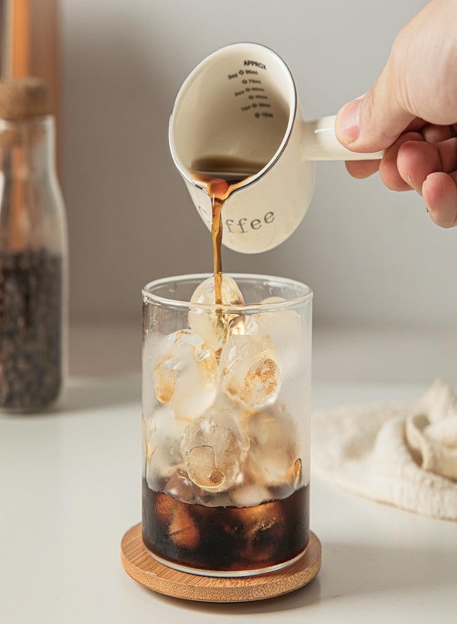 KEMORELA Espresso Cups, Ceramic Measuring Cup, 90ML Cup with Handle, Shot Cup with V-Shaped Mouth, Pitcher for Espresso Making and Frothing (Cream-2PCS) - Image 2