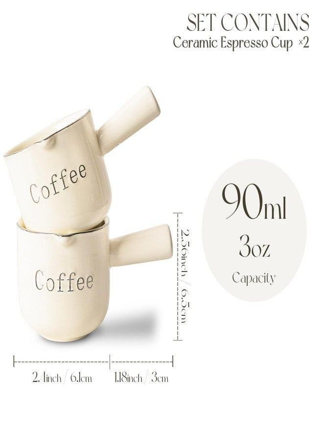KEMORELA Espresso Cups, Ceramic Measuring Cup, 90ML Cup with Handle, Shot Cup with V-Shaped Mouth, Pitcher for Espresso Making and Frothing (Cream-2PCS) - Image 3