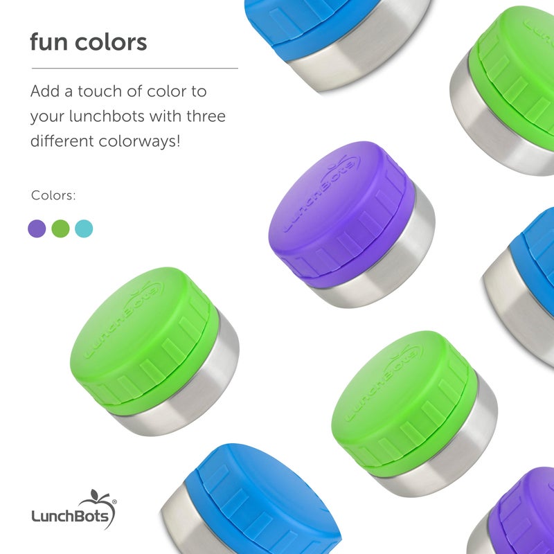 LunchBots Rounds Leak Proof 4 oz. Stainless Snack Container Jar, Set of 2, Purple Lids - Image 3