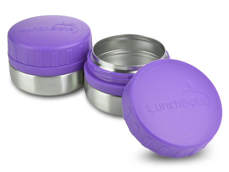LunchBots Rounds Leak Proof 4 oz. Stainless Snack Container Jar, Set of 2, Purple Lids - Image 1