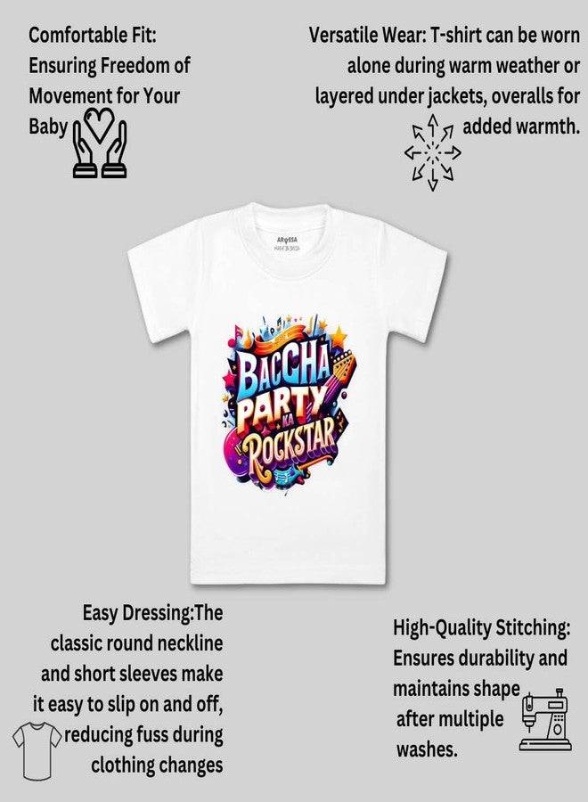 ARVESA Baccha Party Ka Rockstar TS-1524 Quirky Baby Tshirt for Kids Boys & Girls Half Sleeves Round Neck Clothes Tshirt for Kids Boys 1 Months to 6 Years Dress Classic White - Image 3