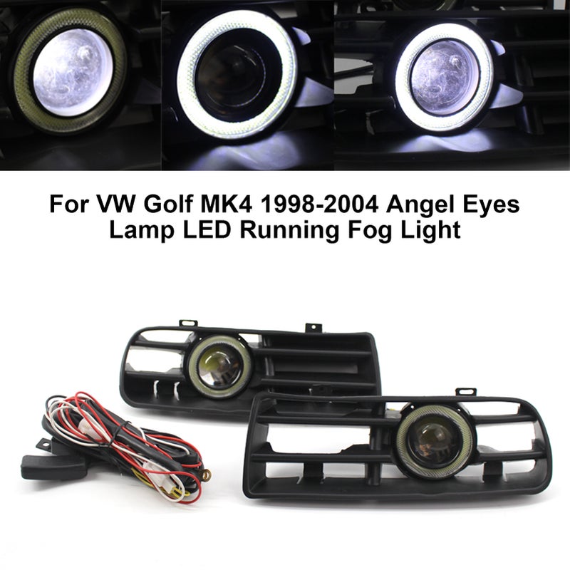 1 Pair Car Auto White Fog Light Front Bumper Grilles Replacement For VW Golf MK4 1998-2004 Angel Eyes Lamp LED Running Fog Light - Image 2