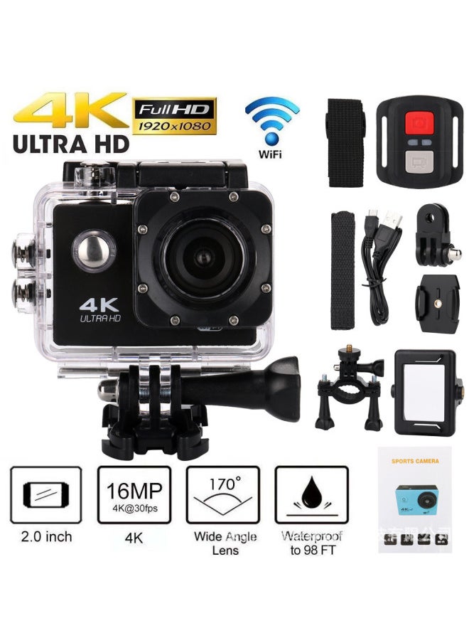 Generic Products Outdoor Extreme Sports Camera H91 With WiFi Waterproof Sports Camera Aerial Photography Diving Ride-Body Color:Standard Black English + Remote Control Version  - Image 1