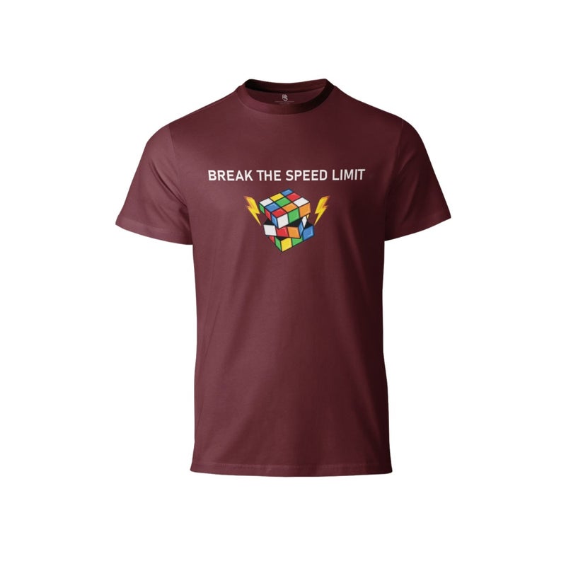 Cubuzzle Break The Speed Limit Graphic Cotton T-Shirt Short Sleeve Maroon M - Image 1