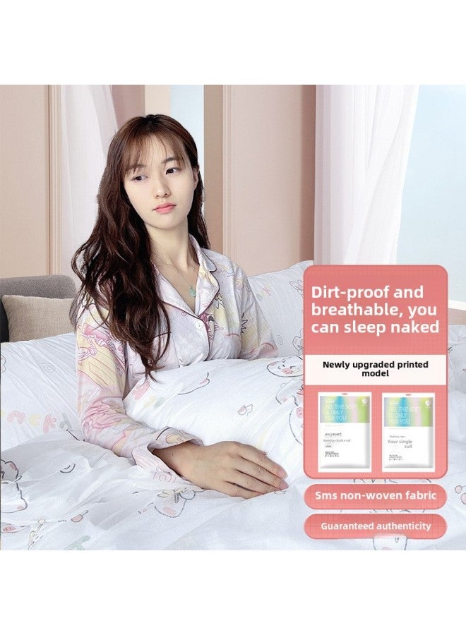 Travel Disposable Bed Sheet Quilt Cover Pillowcase Double Four-piece Set Hotel Supplies Travel Dirty Sleeping Bag Quilt Cover Bath Towel-Specifications:Double Four-piece Set - Image 3