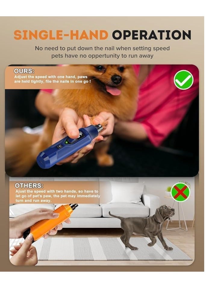 مبرد أظافر للحيوانات الأليفة بسبع سرعات مع ضوء - متين وهادئ للغاية للكلاب والقطط والطيور والحيوانات الصغيرة - يعمل بيد واحدة، أزرق - Image 3