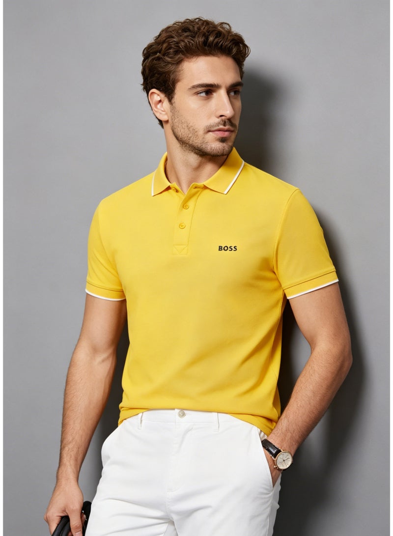 BOSS Men's Short Sleeve Contrast Tipped Polo Shirt, Bright Casual Regular Fit, Yellow - Image 2