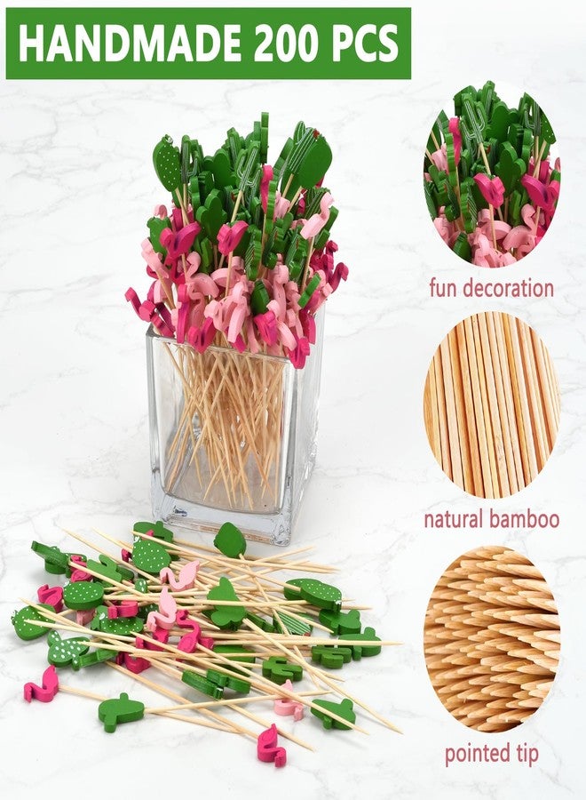 Ismosm Cocktail Picks, Decorative 200 Pack, 4.7-Inch Bamboo Skewers with Fun Cactus & Flamingo Toppers for Party Appetizers, Fruits, Drinks (Cactus+Flamingo) - Image 2