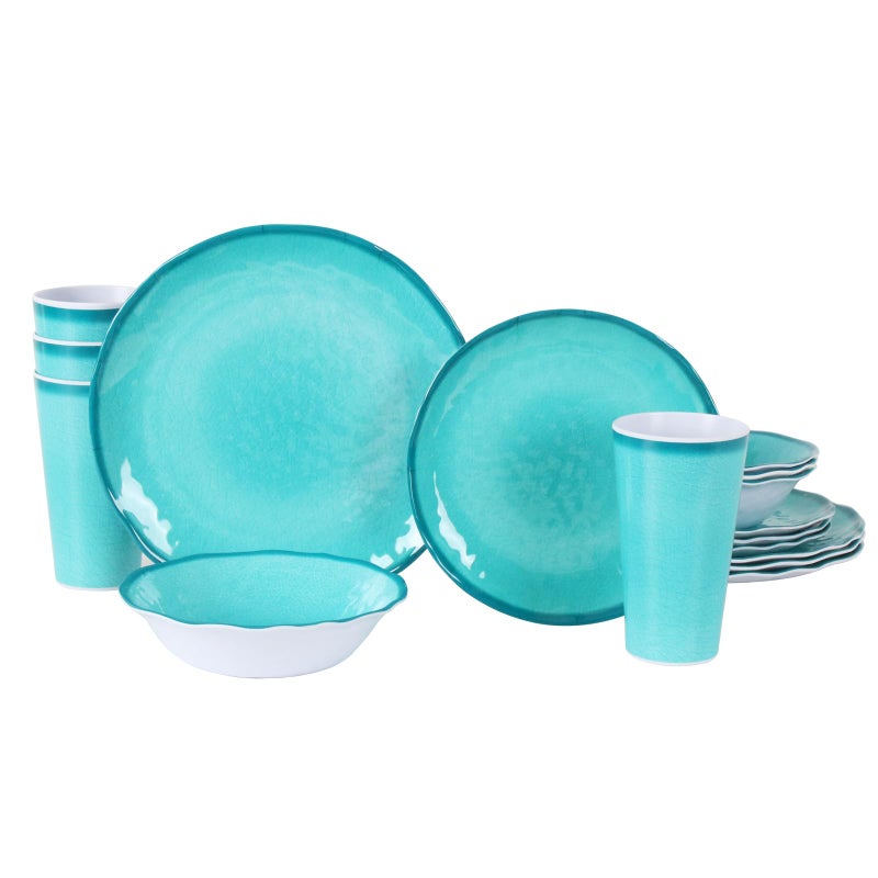 DAPOTO Melamine Dinnerware Set for 416 PcsCamping Dishes Set with Dinner PlatesSalad PlatesBowls and CupsLightweight and UnbreakableIndoor and Outdoor Use