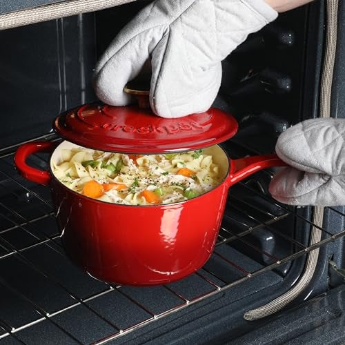 Crock-Pot 3-Quart European Enameled Cast Iron Saucepan with Lid – Gradient Red, Durable Oven Safe Cookware - Image 3