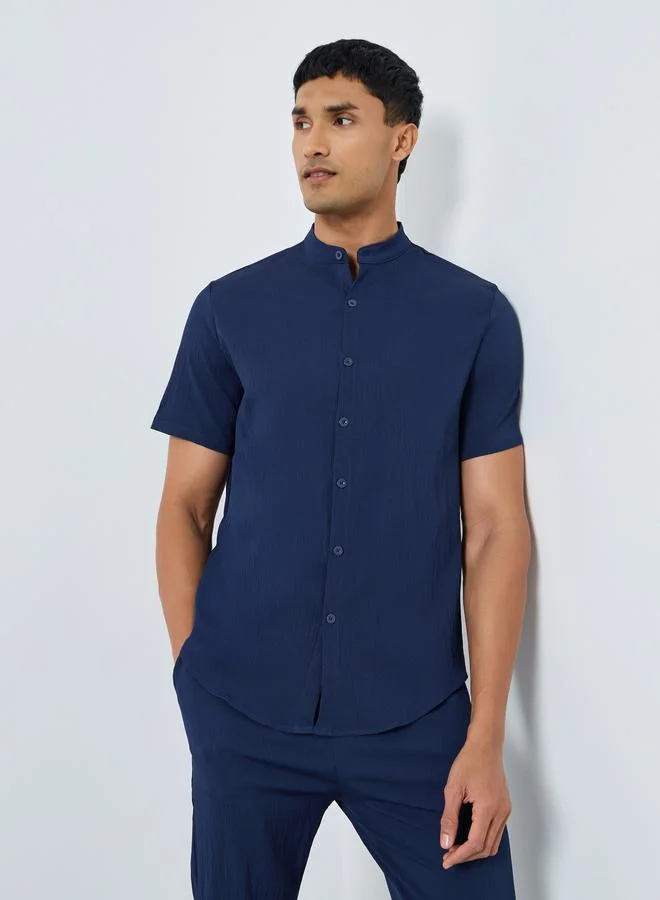 Take Two Men Solid Stand Collar Shirt and Pants Co-Ords