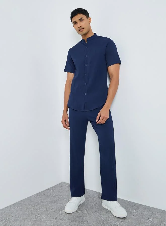 Take Two Men Solid Stand Collar Shirt and Pants Co-Ords