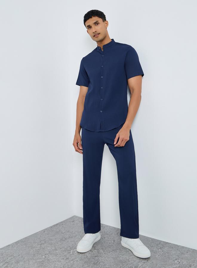 Take Two Men Solid Stand Collar Shirt and Pants Co-Ords - Image 1