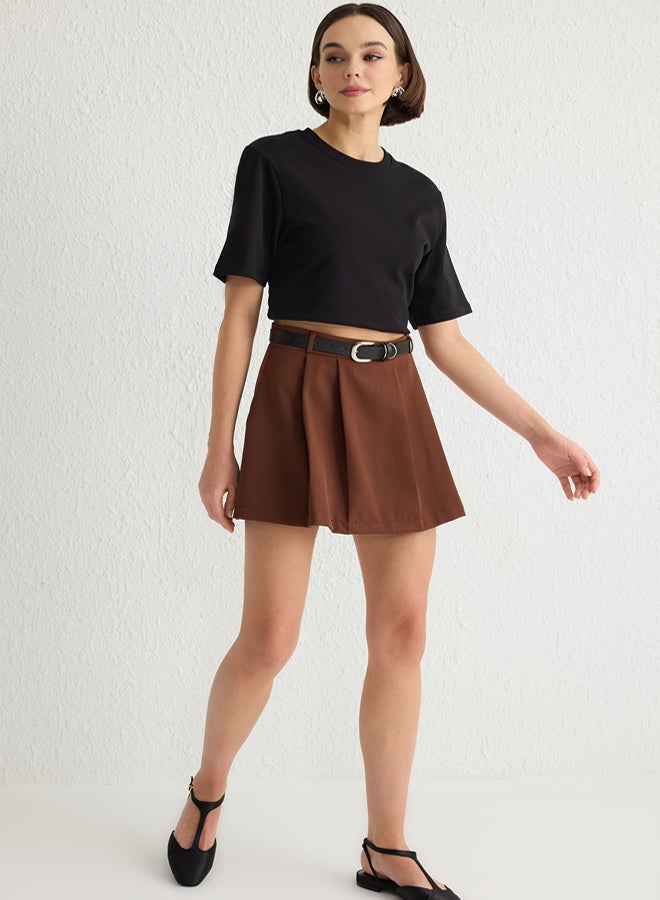 trendyol Dark Brown Belted Mini Woven Shorts  - Image 1