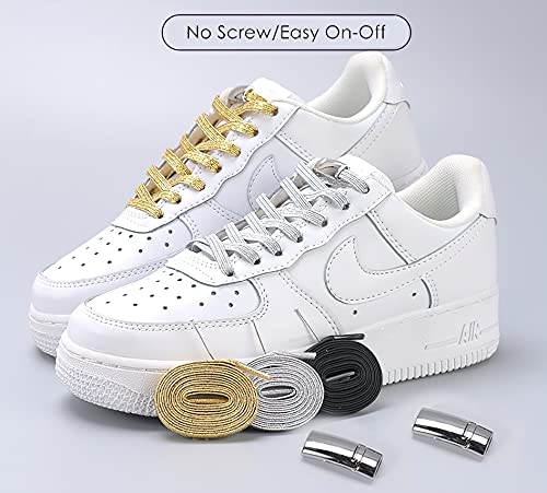 nikwesm Magnetic No Tie Elastic Shoe Laces for Kids Adults, No screw, One Size Fits All (silver rainbow) - Image 3