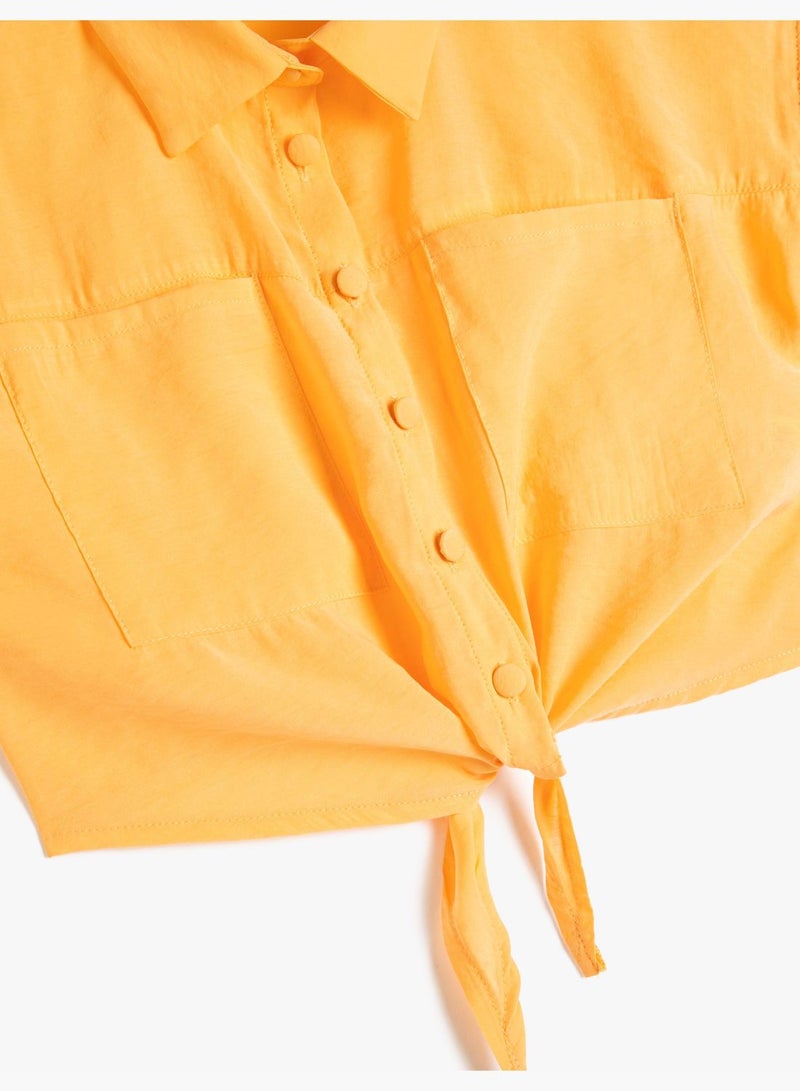 KOTON Shirt Short Sleeve Tie-Front Detail Pockets Modal Blend  - Image 3