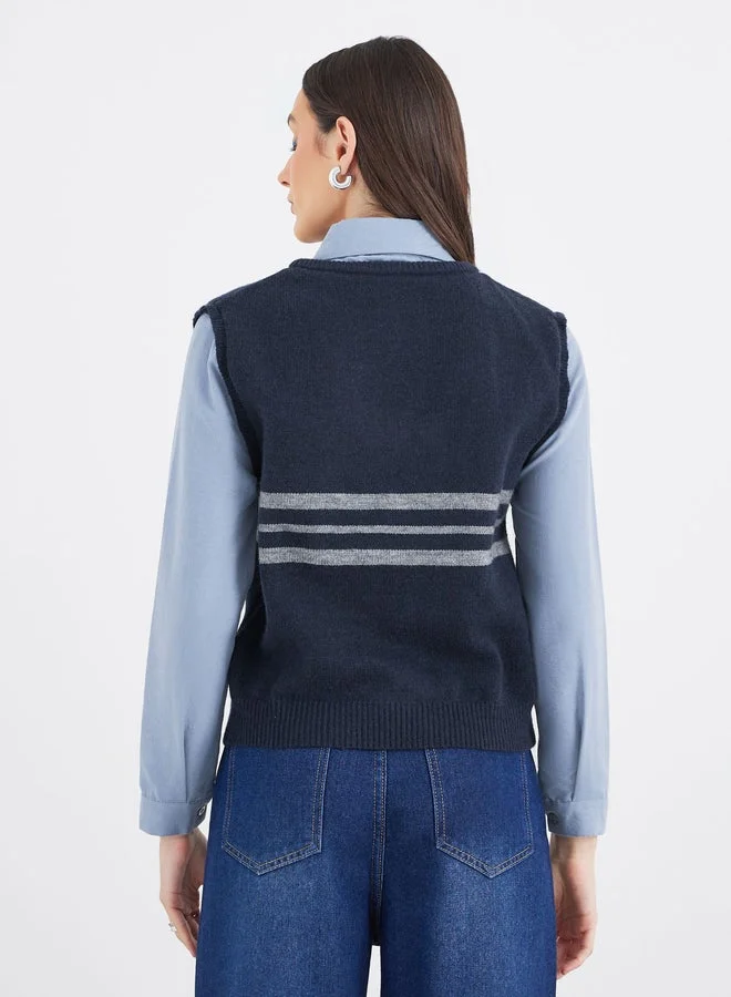 Styli Styli Women Blue 2in1 Style Knit Vest Insert Shirt