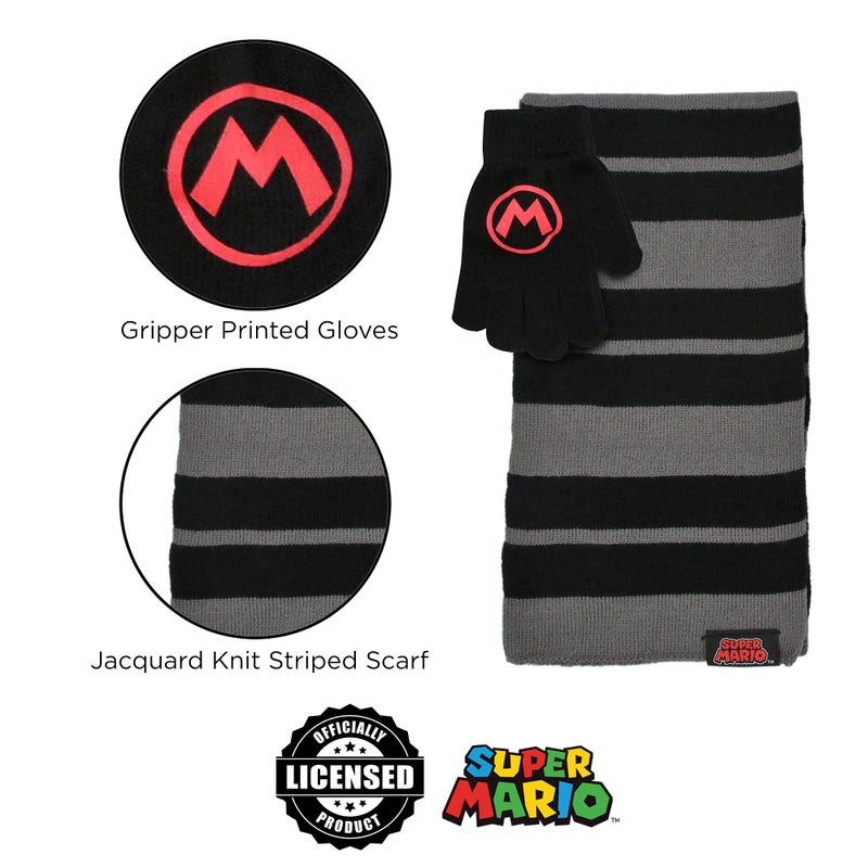 Nintendo Boys Winter Hat, Scarf, and Kids Gloves Sets, Super Mario for Ages 4-7 Black/Grey - Image 5