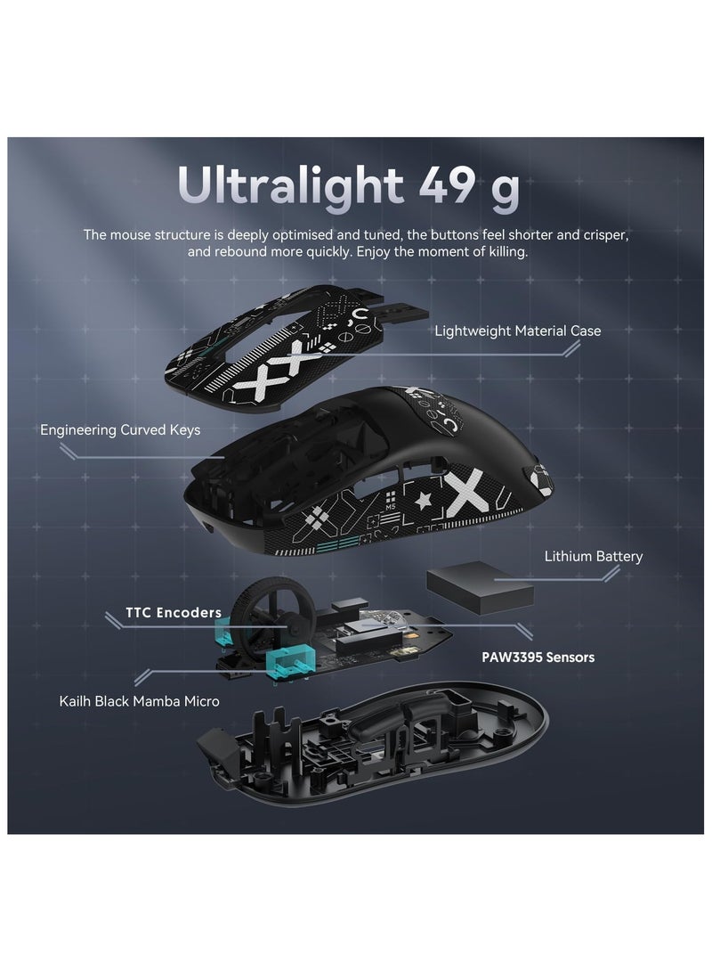 ATTACK SHARK X3 Wireless Gaming Mouse – Ultra-Light 49g Superlight Design – 26,000 DPI Optical Sensor – 2.4GHz Wireless, Bluetooth & Wired Connection – Programmable Buttons – RGB Lighting – Ergonomic Grip – Compatible with PC, Laptop, Mac (White) - Image 5