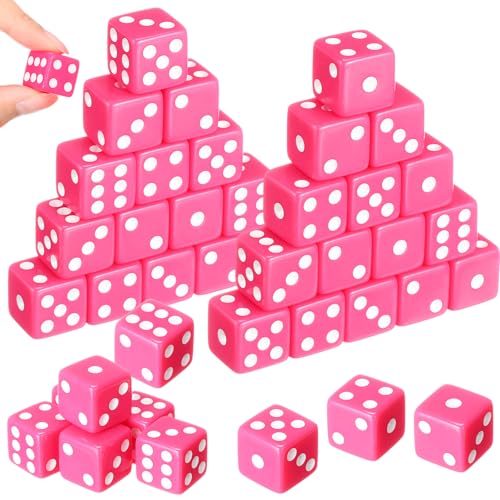 Poen 30 Pcs Dice Set Opaque 16mm Dice Casino Theme Party with White Pips for Game Party Family Board GamesHot Pink - Image 1