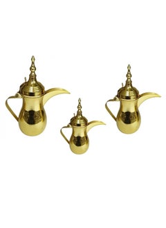 3-Piece Stainless Steel Coffee Dallah Arabic Dallah Pot Set Gold