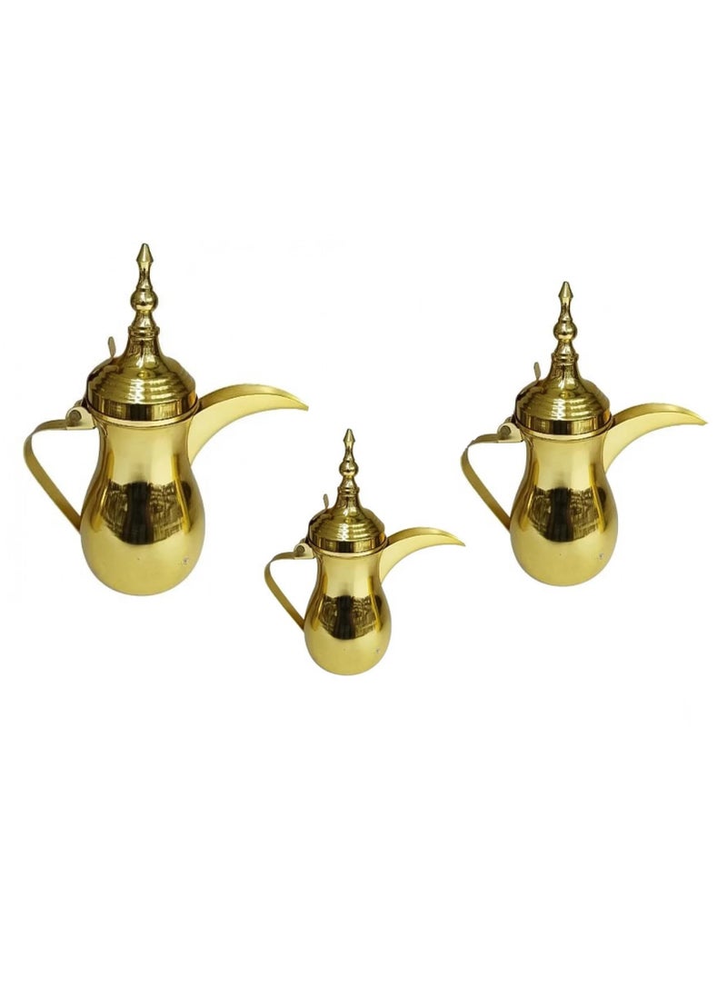 Generic - 3-Piece Stainless Steel Coffee Dallah Arabic Dallah Pot Set Gold - Image 1