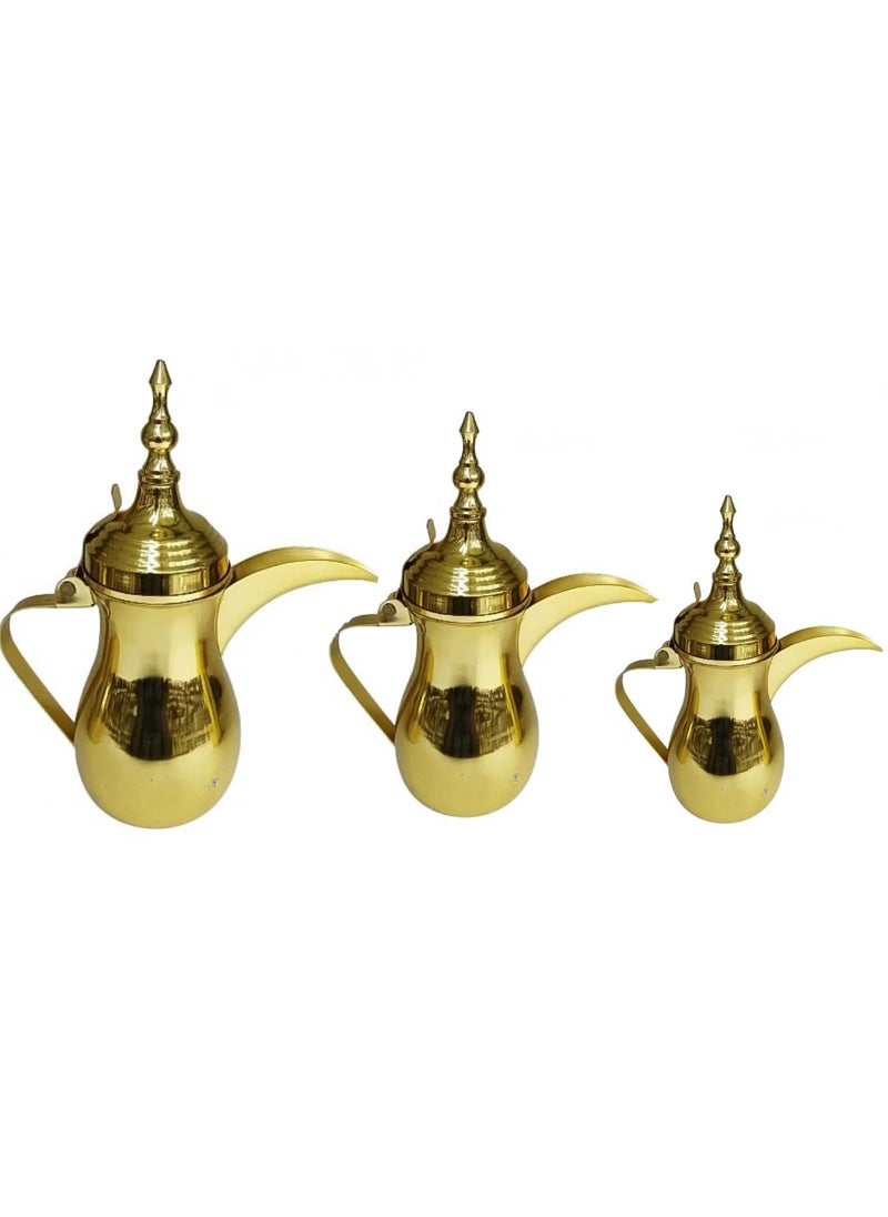 Generic - 3-Piece Stainless Steel Coffee Dallah Arabic Dallah Pot Set Gold - Image 1