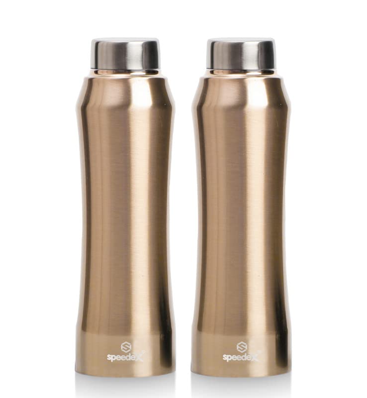 Speedex Stainless Steel Gold Water Bottle 1 Litre with Steel Cap – Leak-Proof, Durable, Lightweight | Ideal for Kids, Adults, Office, School, Travel | Pack of 2, Set of 2, Combo of 2 (1000ml Each) - Image 1