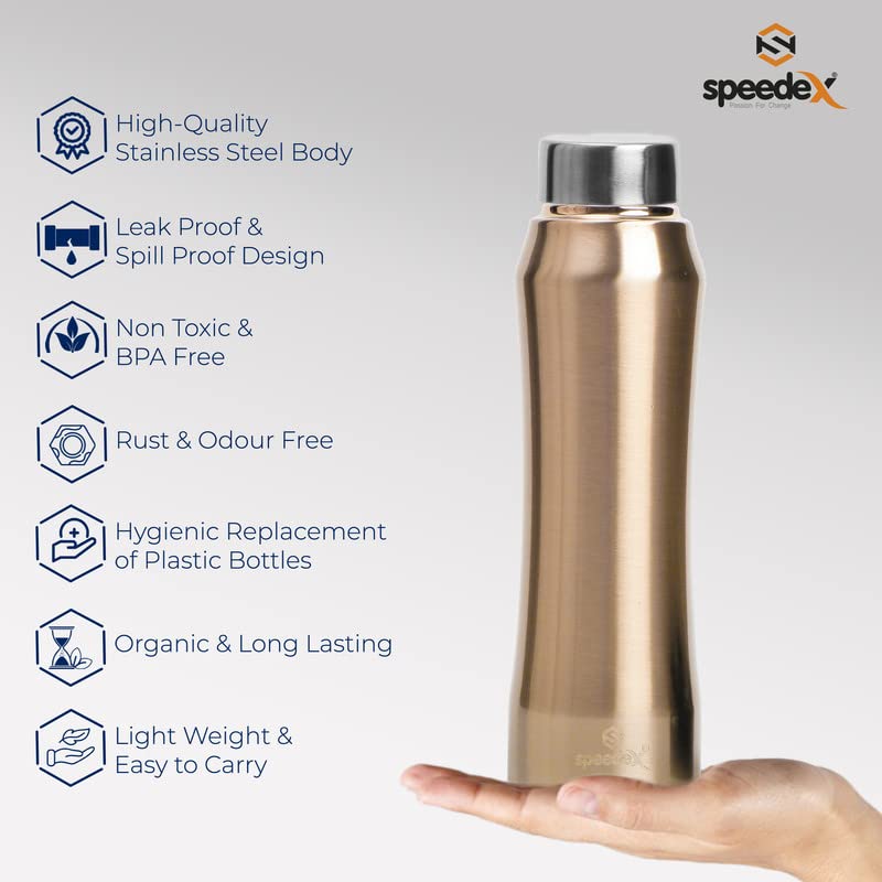 Speedex Stainless Steel Gold Water Bottle 1 Litre with Steel Cap – Leak-Proof, Durable, Lightweight | Ideal for Kids, Adults, Office, School, Travel | Pack of 2, Set of 2, Combo of 2 (1000ml Each) - Image 3