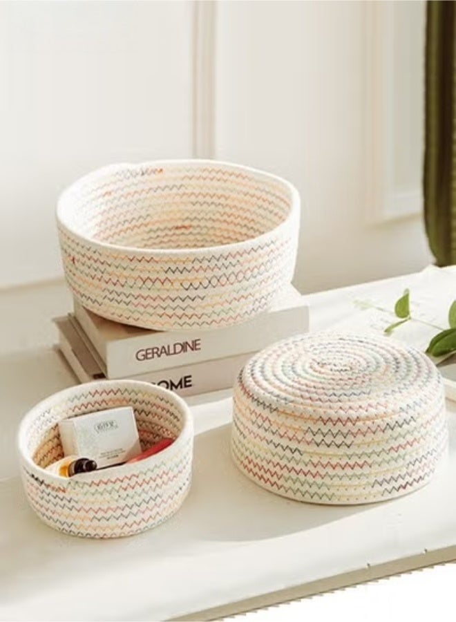 MIXDE 3-Pieces Cotton Storage Basket , Small Woven Basket, Desktop Storage Basket,Cotton Rectangle Woven Baskets For Storaging Toys, Snacks,Stationery,Sundries,Multicolour - Image 5