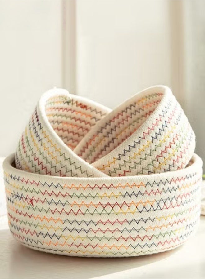MIXDE 3-Pieces Cotton Storage Basket , Small Woven Basket, Desktop Storage Basket,Cotton Rectangle Woven Baskets For Storaging Toys, Snacks,Stationery,Sundries,Multicolour - Image 3