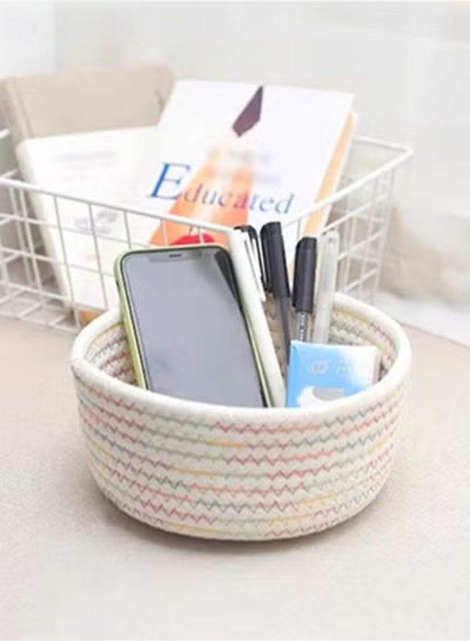 MIXDE 3-Pieces Cotton Storage Basket , Small Woven Basket, Desktop Storage Basket,Cotton Rectangle Woven Baskets For Storaging Toys, Snacks,Stationery,Sundries,Multicolour - Image 2
